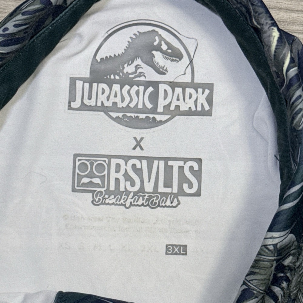 RSVLTS x Jurassic Park Polo Mens 3XL Dinosaurs Clever Girl Breakfast Balls Shirt - Picture 3 of 11